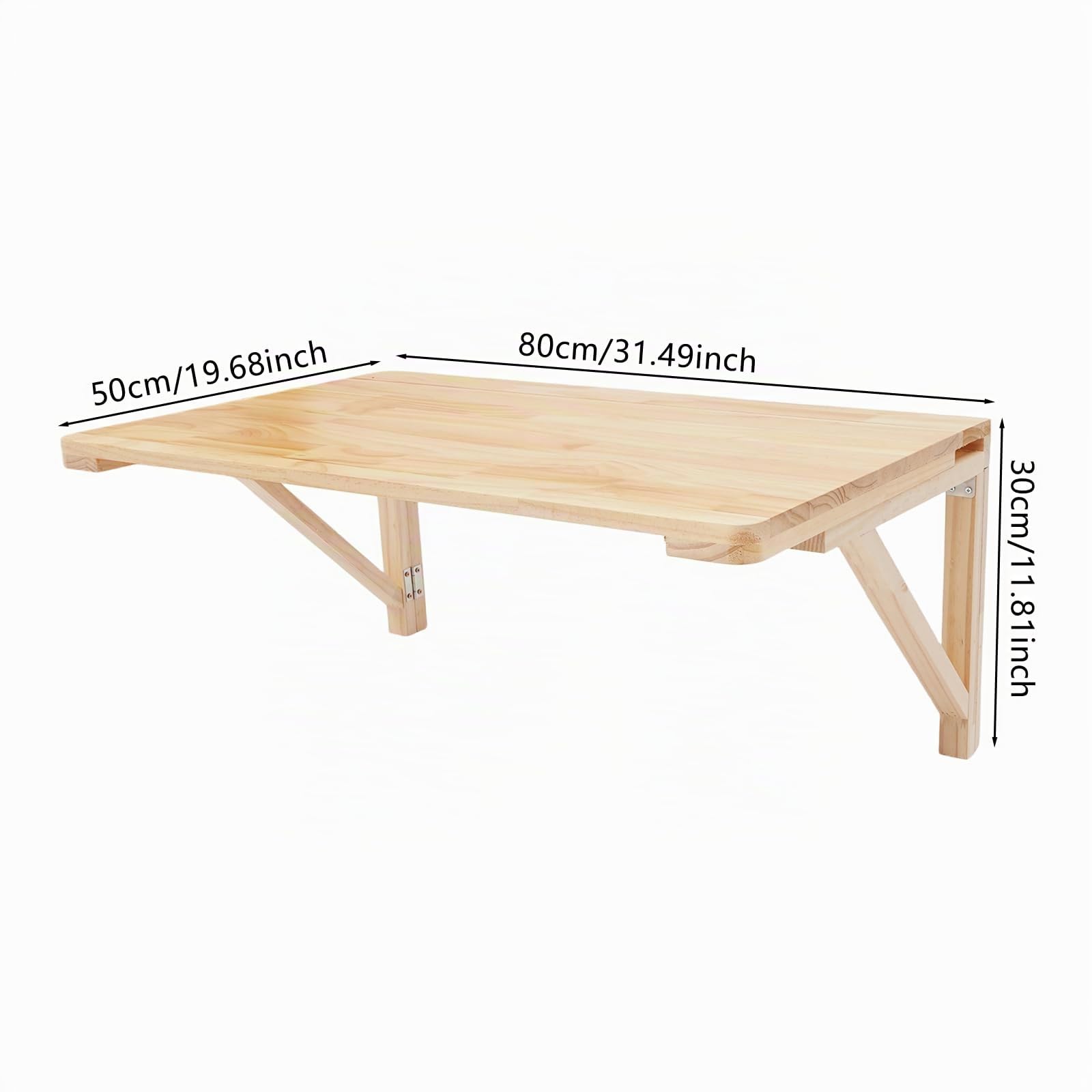 Mesa plegable de pared, mesa plegable de pared, mesa de ordenador, escritorio de pino, ahorro de espacio, mueble para caravanas, almacén, garaje, salón, dormitorio, etc. (80 x 50 x 30 cm)