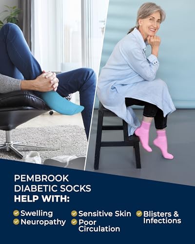 Image of Pembrook Ankle Diabetic Socks for Women & Men | 6 Pairs | Wide Non Binding Socks Quarter Length | Edema Neuropathy Socks