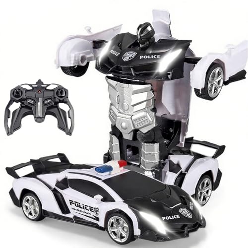 Voiture Télécommandée Jouet Enfants, 2 en 1 Robots & Voitures Police Transformable RC Car, 2.4Ghz Radiocommandée Voiture de Course Enfant Jeux Cadeau...