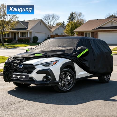 Image of Kaugung Car Cover Custom Fit for Subaru Crosstrek (2017-2025), 7 Layers Waterproof All Weather for Automobiles Full Exterior Cover Rain Sun Snow Protector with Door Zipper. Black