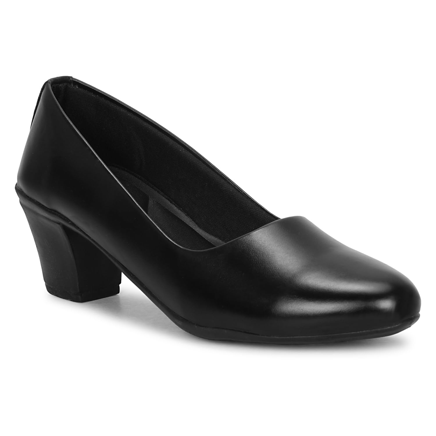 Women's Black Formal Block Heel Pumps – Slip-On Round Toe Office Shoes with Comfortable Cushioned Insole-image-32
