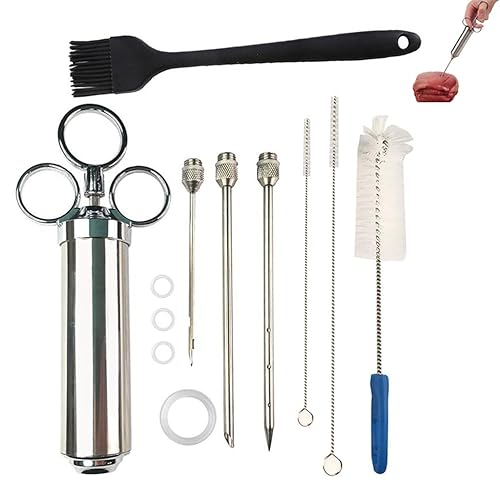 12Pcs Meat Injector Syringe Set, Stainless Steel Marinade Injector with 3 Marinade Needles, 3 Cleaning Brushes, Seasoning Injection Tools for Grilling, Turkey, Pork, Chicken, and Brisket Cooking