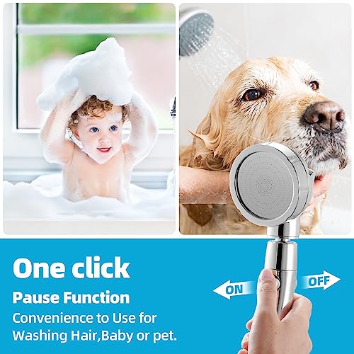 Marbrasse H-3976-S High Pressure Shower Head, 3-Settings Handheld Showerhead With On/Off Full Shutoff Push Button And Switch To Control Flow, Angle-Adjustable Water Saving Body Sprays thumb #2