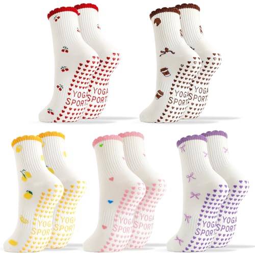 Zuimei 5 Pairs Pilates Grip Socks Yoga Socks Non Slip Women Grippy Socks