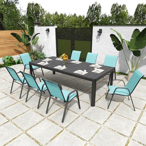 Image of Patio Chairs Set of 8, Stackable Outdoor Dining Chairs for All Weather Textilene Fabric & Metal Frame, Outdoor Chairs Set for Backyard Deck Garden