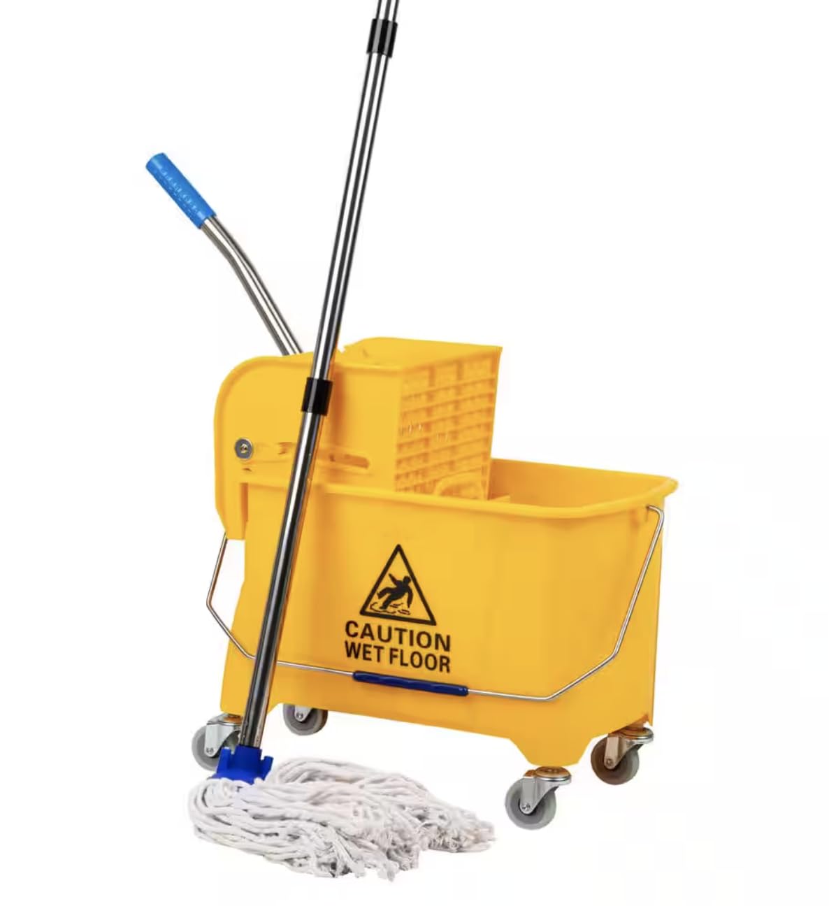 5.5 Gallon Yellow Plastic Bucket with Wringer and Mop Set HI23724