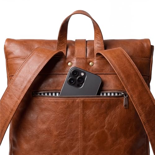 Sac à dos en cuir véritable Jay 15.4 pouces élégant et durable pour ordinateur