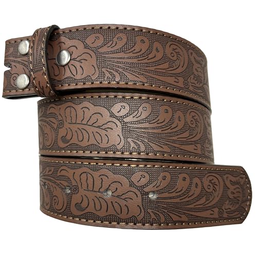 BC Belts Leather Belt Strap with Embossed Western Scrollwork 1.5