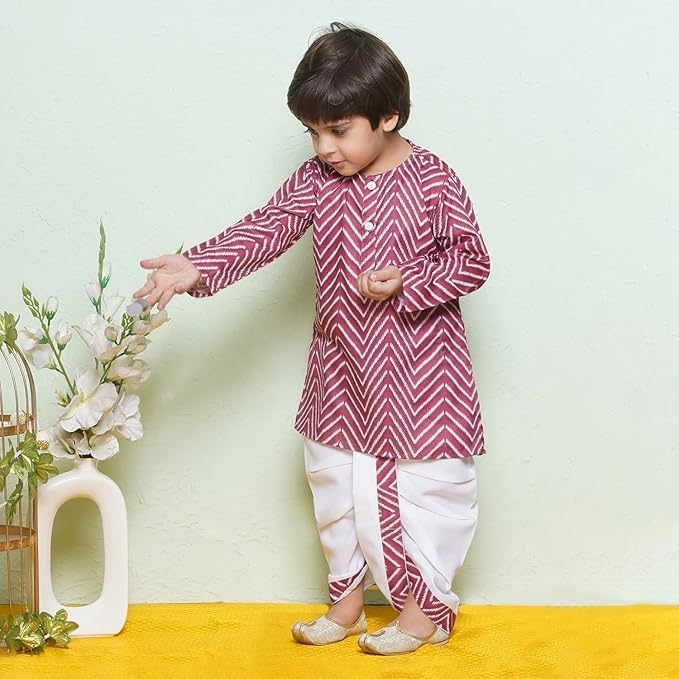 Image of AJ DEZINES Kids Ethnic Wear Pure Cotton Dhoti Kurta Set For Boys