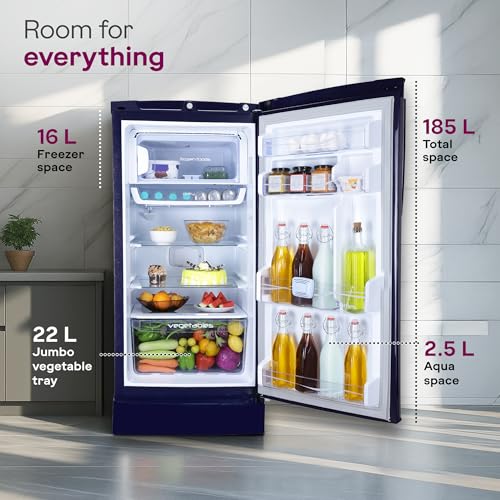 Image of Godrej 185L 5 Star Single Door Refrigerator | Advanced Inverter Technology | 22L Jumbo Vegetable Tray | 2.5L Bottle Space | 5 Years Comprehensive Warranty | Mystic Blue (RD 195EN TAI MY BL)