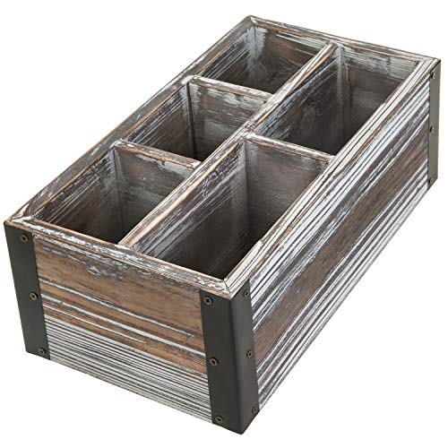 Mygift Rustic Torched Wood 5-Compartment Remote Control Holder, Media Storage Organizer Caddy With Black Metal Corner Wraps #TOP4