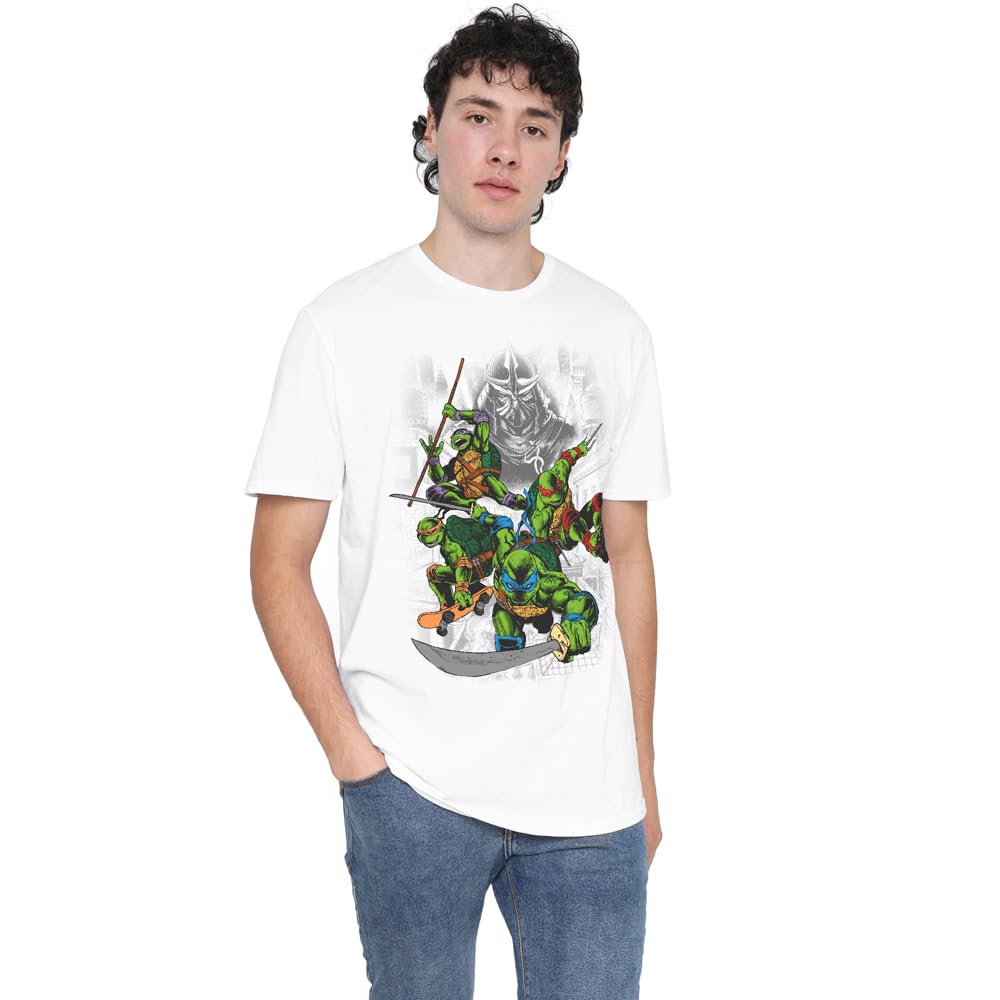 TMNT Shredder and Turtles Comic Unisex T Shirt, White, XX-Large