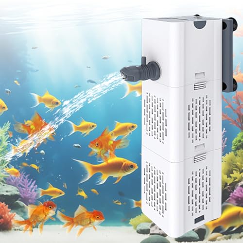 6W 500L/h Aquarium Innenfilter, Aquarium Filter, Aquariumpumpe, 3-in-1 Ultra-Leiser Filterpumpe mit 4 Filterschwämmen Einstellbar für 30-80L Wassermenge Fisch und Turtle-Tank