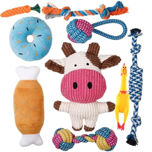 Voarge 9 Pezzi Giochi per Cani, Palline da gioco interattive Corde per masticare e dentizione Selezione di vari giocattoli per animali