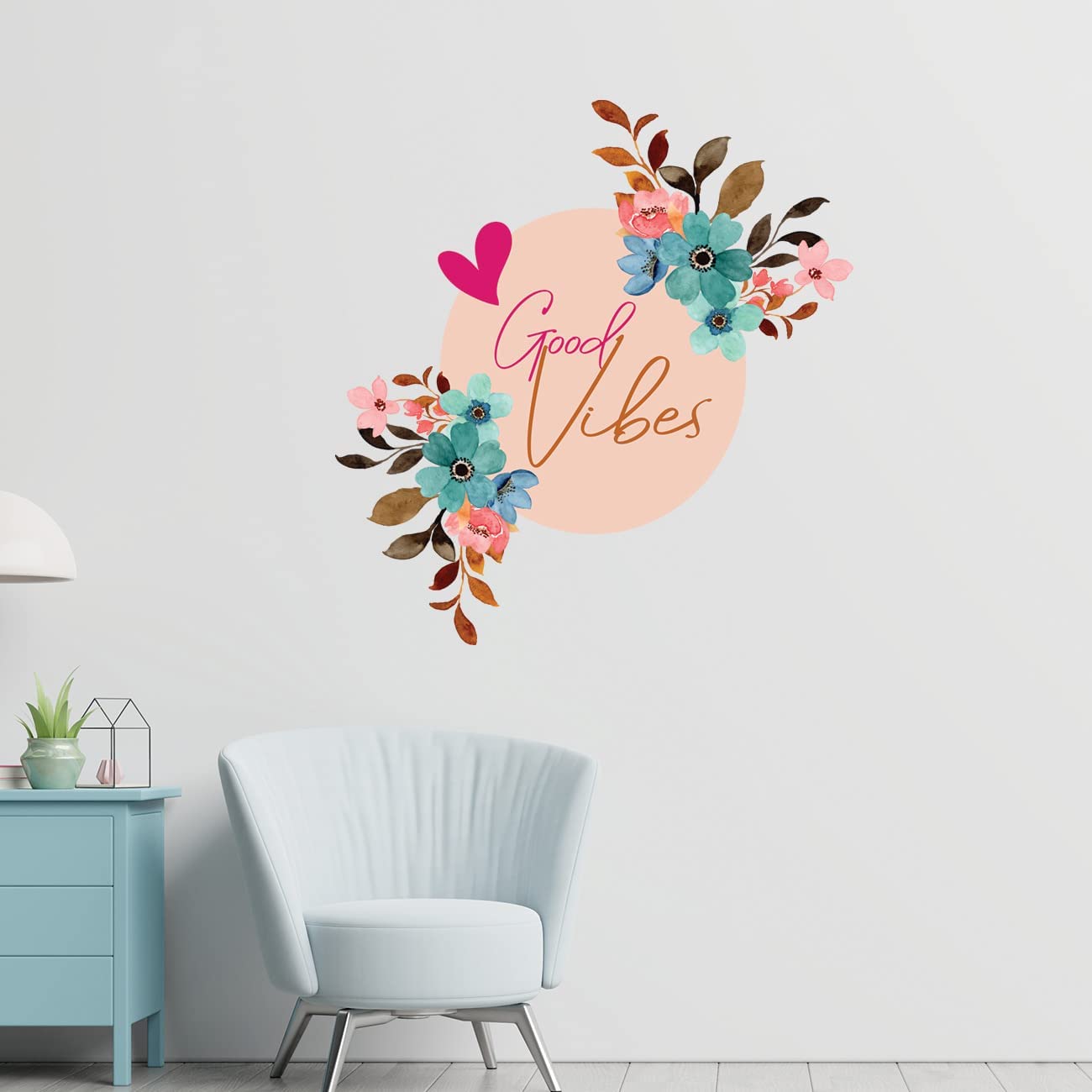 AKARSHNAM - Good Vibes Wall Sticker/Quotes Wall Decals for Living Room Bed Room Office - Vinyl Wall Stickers for Home - Easy to Apply and Waterproof Sticker (Size : 62cm x 62cm) Multicolor