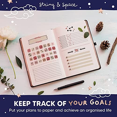 Bullet Dot Journal by String & Space  Space Collection Star Dotted Notebook, A5 Size  170GSM Paper, Rose Gold with Ribbons and Gift Box