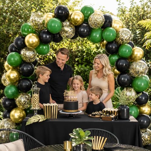 Image of Black Gold Green Balloons for Graduation Party Decorations 60PCS 12INCH Dark Green Metallic Chrome Gold Confetti Balloon Green Gold Black Helium Latex Balloons Jungle Tropical Wild Theme Birthday