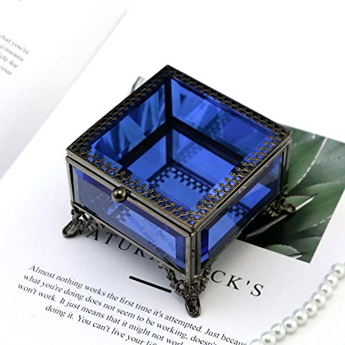 Najmechoy Glass Jewelry Box For Necklaces Bracelets Chains Bangles Accessories Organizer Decorative Keepsake Storage Blue #TOP7