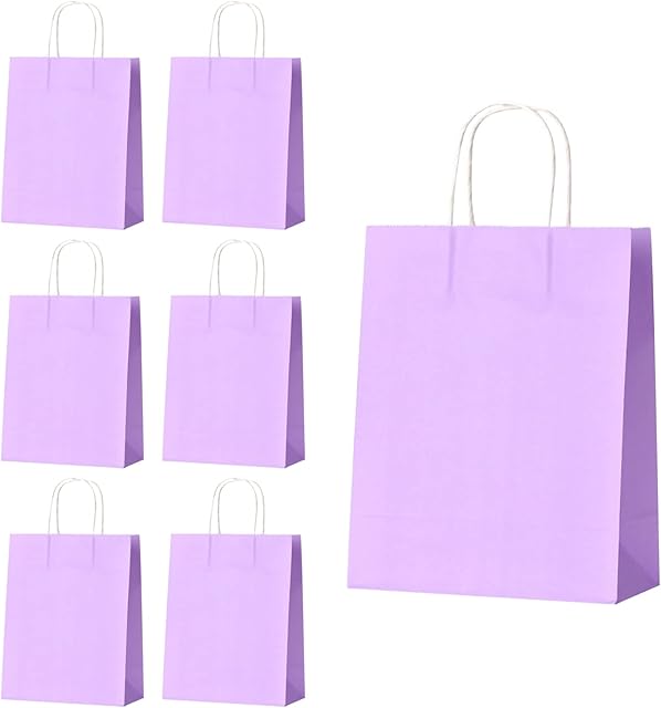 TACHIO 30 Pieces Party Bags Paper Bags Gift Bags with Handles Candy Bags Carrier Bags for Kid Parties, Birthday, Wedding 15x8x21cm (light Purple)