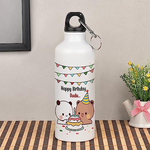 Image of Bubu Dudu Love Gift for Birthday /Anniversary Sipper Water Bottle 750 ML Aluminium with 320 ML Coffee Mug, Wooden Keychain Combo Pack MSK-V (Design-6)