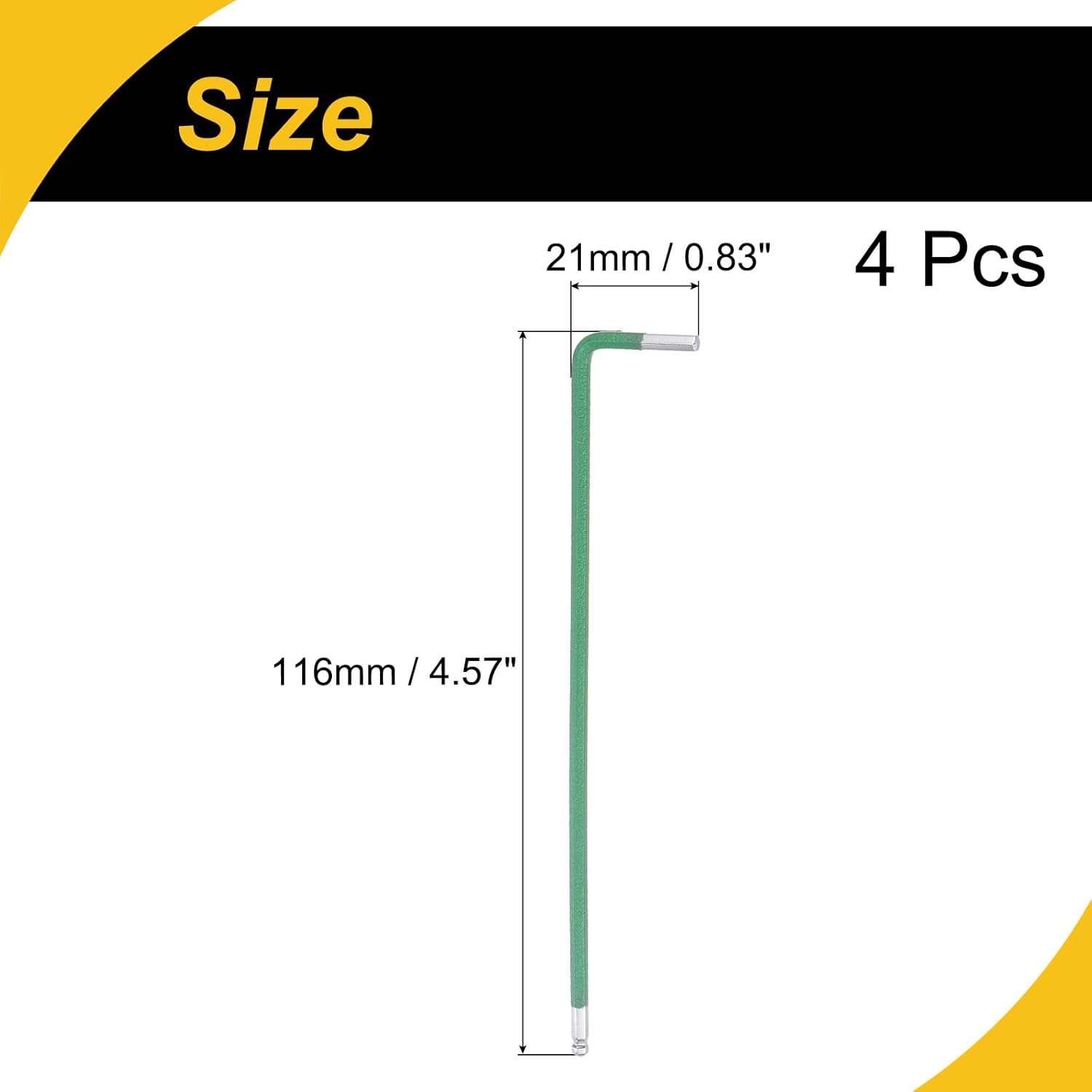 2.5mm Ball End Hex Key Wrench 4 Pcs l Shaped Long Arm S2 Steel Repairing Tool (Green)