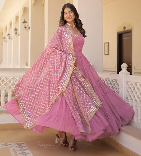 Image of Wedani Georgette Sequins Embroidered Work Anrakali Kurta Set for Women