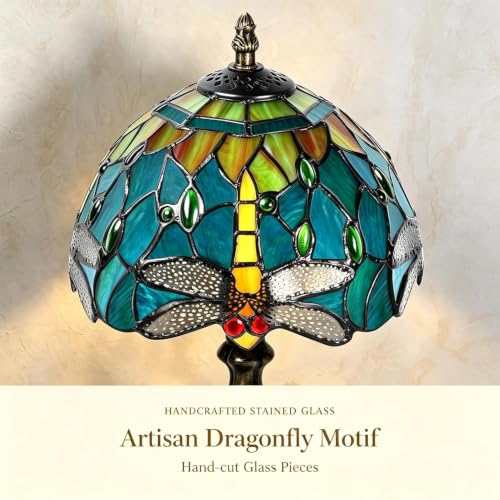 Image of 8'' Stained Glass Table Lamp, Vintage Desk Bedside Night Light