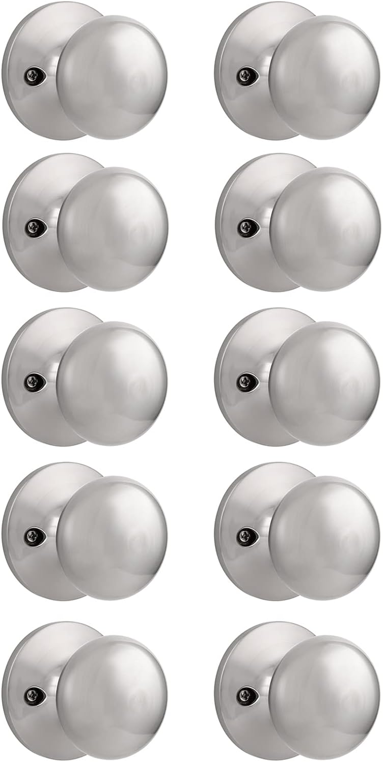 Probrico Dummy Door Knobs,Stain Nickel Finish, Single Side Flat Ball Style, Non-Turning Closet French Door Handles, 10Pack