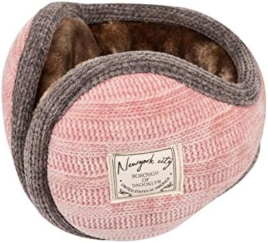 Surblue Unisex Warm Knit Earmuffs Ladies Cashmere Winter Pure Color Fur Earwarmer, Adjustable Wrap, Pink, Large