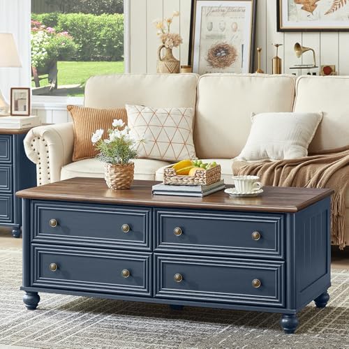 48" Farmhouse Coffee Table with Hidden Storage,Wooden Coffee Tabl...