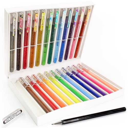 Pentel Juego de bolígrafos de gel de 24 colores, 12 bolígrafos metálicos dobles Mattehop y 12 bolígrafos metálicos duales, tinta mate vibrante y brillante, arte, diario, álbumes de recortes, juego de