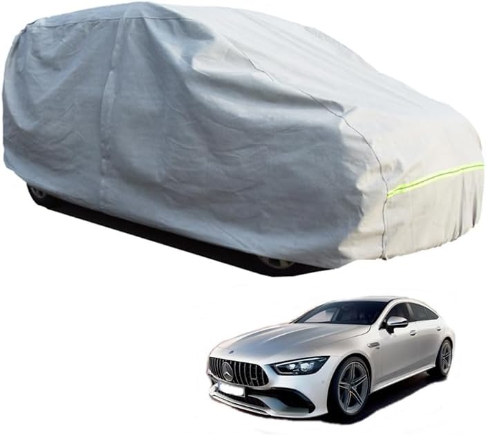 AMG車用カーボディカバー 超声波合成防水素材5層構造生地 UVカット 凍結防止 3本防風ベルト付け 防水ファスナー右側運転席側開け