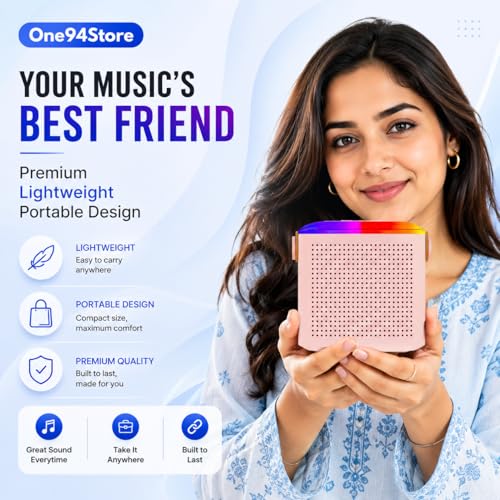 Image of One94Store Portable Bluetooth Speaker 10W with Wireless Karaoke Mic, Bluetooth 5.1, 8H Playtime, 5 Voice Change Effects, RGB LED Lights, TF Card Support, Type-C Charging - Pink