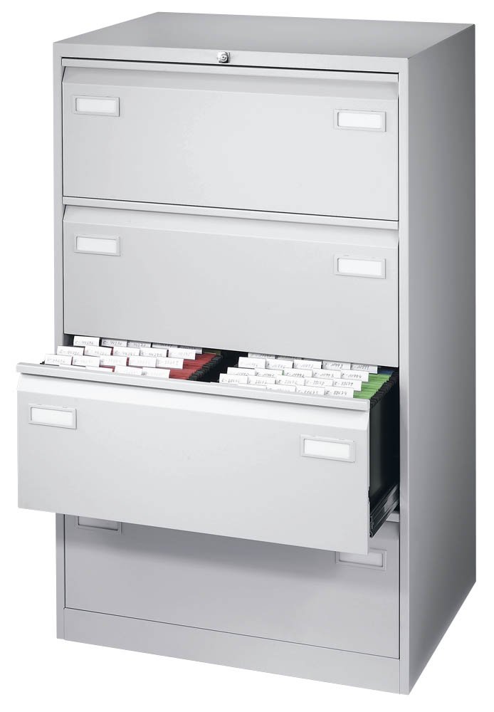 BISLEY Light Hängeregistraturschrank, doppelbahnig, DIN A4, 4 HR-Schubladen, 100 Prozent Schubladenauszug, Metall, 645 Lichtgrau, 62.2 x 80 x 132.1 cm
