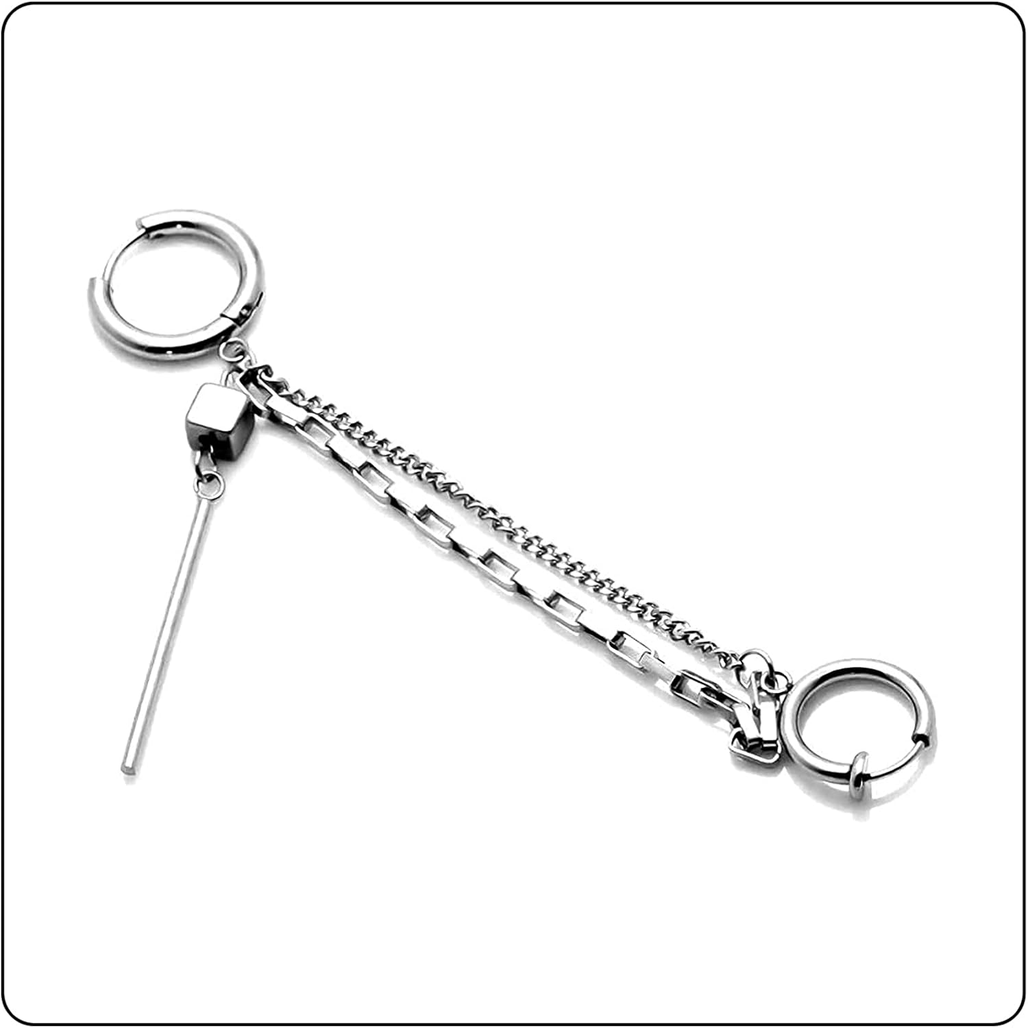 Hip Hop Stainless Steel Tube Dangle Earrings Circle Clip On Hoop Earrings,2PCS - Image 4