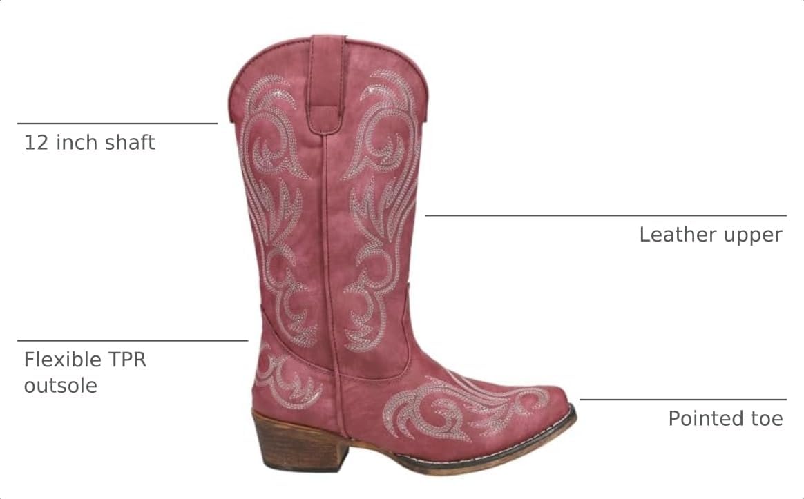 ROPER Womens Riley Embroidered Snip Toe Casual Boots Mid Calf Low Heel 1-2" image 3