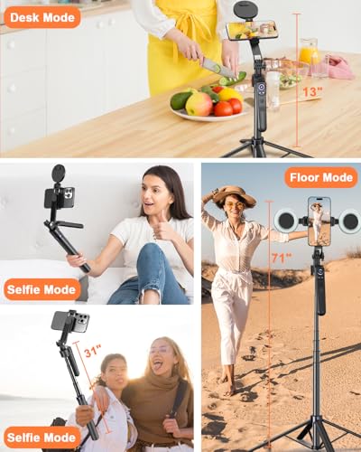 Yeaki Trípode de seguimiento facial automático de 71 pulgadas para iPhone con luz, soporte giratorio de 360° con control remoto recargable para grabación de video TikTok Vlog, trípode de teléfono para - imagen 6