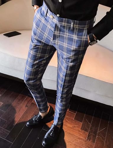 Men's Plaid Suit Pants Daily Business Casual Office Trousers3