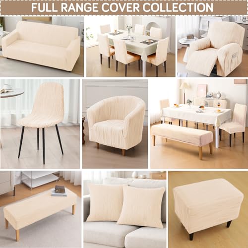 Image of HOKIPO 200 GSM Premium Knitting Jacquard Fully Covered Stretchable Sofa Cover for 1 Seater, 'Nestiva Series' Skimmed Cream (NEW2-AR-5307-CRM)
