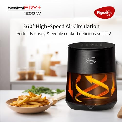 Image of Pigeon Healthifry 3.3L Compact Digital Air Fryer | 1200W | 360 Rapid Air Circulation | 85% Less Oil | Non-Stick Basket | Touch Control | Perfect for 1-2 People | Auto Shut-Off | 2Y Warranty | Black