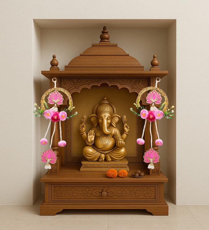 Image of Lotus Flower Hanging,Pair of 2, 24 Inch|Door Garlands for Main Door|Shubh Labh Hanging|Mandir & Temple Dcor|Diwali & Pooja Decoration|Home Mandir & Pooja Room Decoration Items|Home Dcor