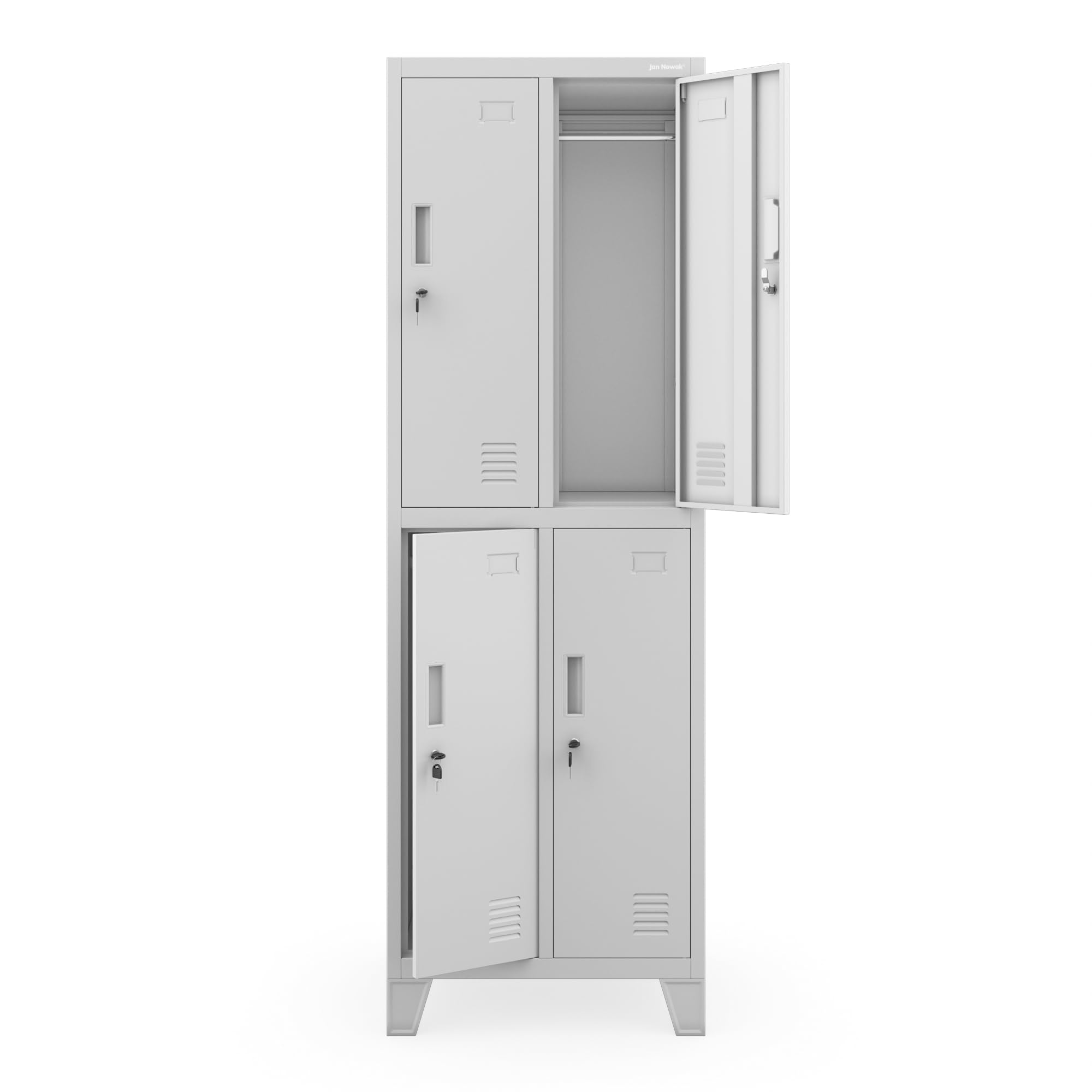 Jan Nowak Spind Metall Schliessfachschrank 4 Fächer Metallschrank abschliessbar 56 x 172 x 45 cm Sozialschrank mit Belueftung Kleiderstange Personalspind