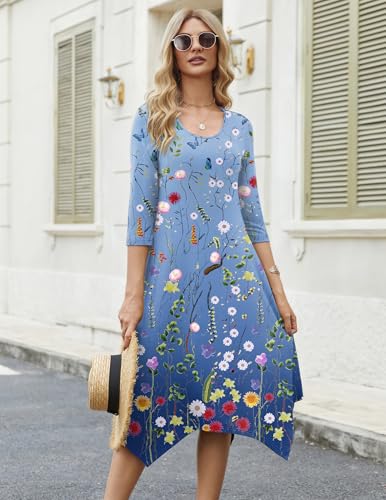 Image of Zeagoo Midi Dresses Women 2026 Dress 3 /4 Sleeve Casual Dresses with Pockets A Line Summer Beach Sundress