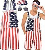 Yi-gog American Flag Coveralls for Men Bib Overalls Festival Jumpsuits Shorts Romper Women Fashion Multi Side Pockets Cargo (US, Alpha, XX-Large, Regular, Regular, Flag Overalls)