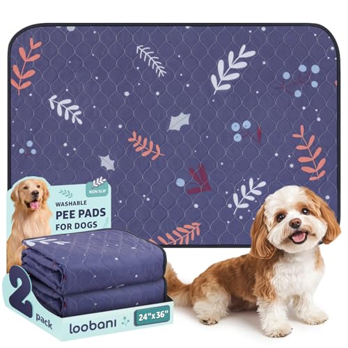 Image of LOOBANI Reusable Pee Pads for Dogs: 2 Pack Washable Puppy Training Pads 24 inch x 36 inch, Waterproof Dog Pee Pads Non-Slip, Absorbent Dog Whelping Pad for Playpen, Crate, Floor, Sofa, Purple