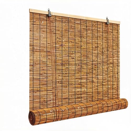 Estor Enrollable de bambú para Patio Exterior, 90 cm, 100 cm, 110 cm, 120 cm, 140 cm, Estilo Retro, Enrollable con Sistema de elevación, Impermeable, de bambú, Tipo Romano, para el hogar(200 x 160CM)