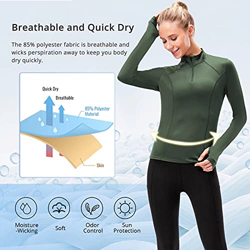 TERODACO Womens Long Sleeve Running Top Half Zip UPF 50+ Gym Hiking Workout Base Layer Women Sports Tops with Thumb Holes Breathable Quick Dry Lightweight - Image 4