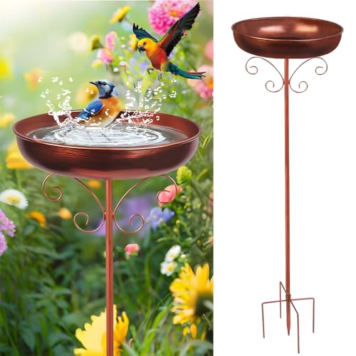 32 Inch Height Small Metal Bird Bath for Outside, Freestanding Birdbaths & Birdfeeder for Outdoors Garden Patio Yard Lawn Decoration, Bird Bath Bowl with Upgraded Five-Pronged Base, 0.5 Gallon