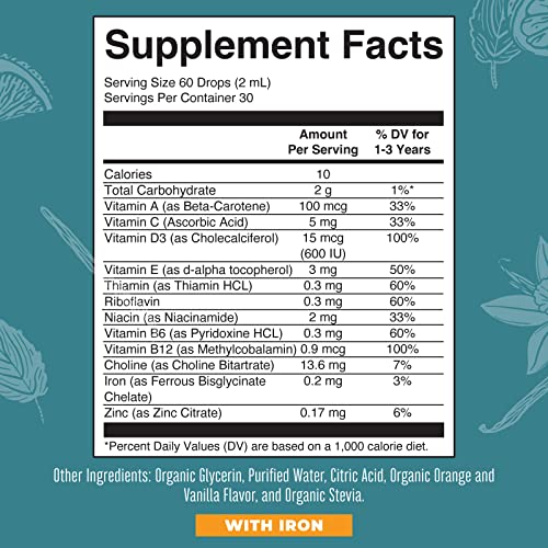 Usda Organic Multivitamin With Iron For Toddlers & Usda Organic Vitamin C Liquid Drops For Toddlers Bundle By Maryruth's | Immune Support & Overall Wellness | Vegan | Non-Gmo | Gluten Free #TOP5