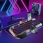 FELICON K618 Wired Gaming Keyboard and Mouse Combo with Large RGB Mouse Pad, Aluminum Alloy Panel Mechanical Feel Keyboard, Magnetic Removable Wrist Rest, Phone Holder for PC Gamer Office - Black
